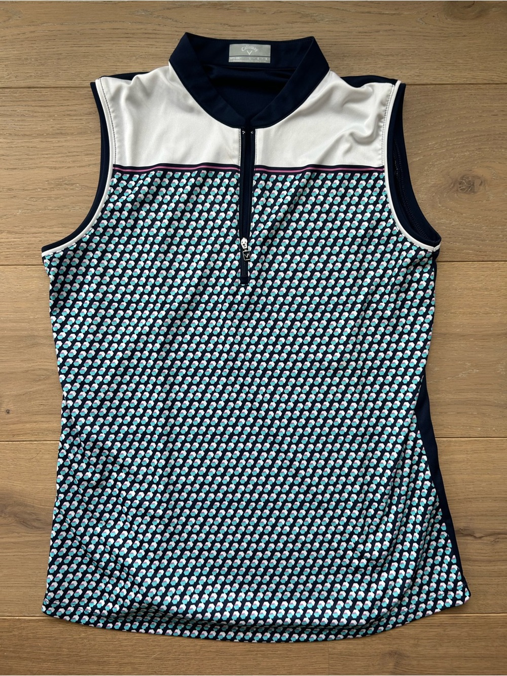Callaway Women's Sleeveless Golf Top Opti-Dri Size Large Navy White Pink Aqua